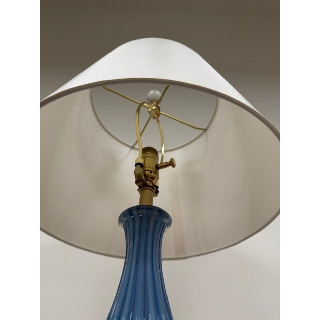 Blue Vintage Ribbed Blue Murano Lamp For Sale - Image 8 of 10