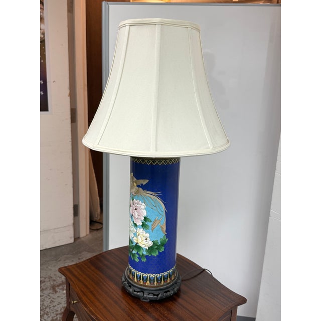Late 20th Century Late 20th Century Chinese Cloisonné Style Phoenix and Peony Table Lamp For Sale - Image 5 of 14