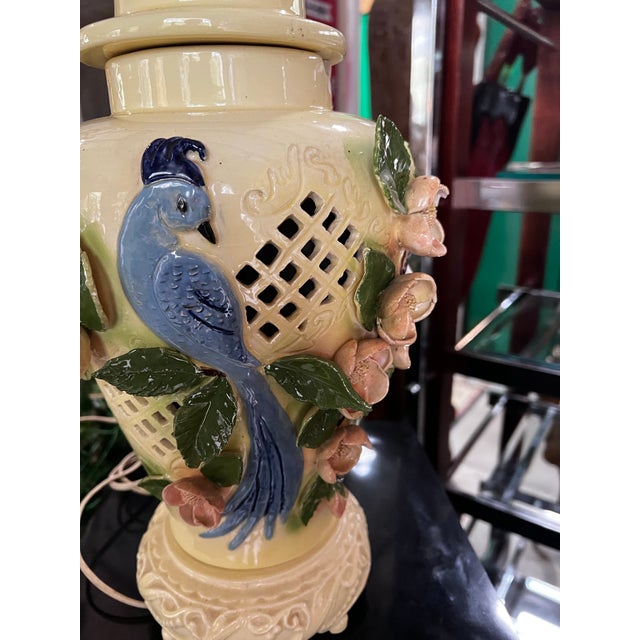 Ceramic 1970s Ceramic Detailed Table Lamp With Bird Accents- Condition Issues For Sale - Image 7 of 10