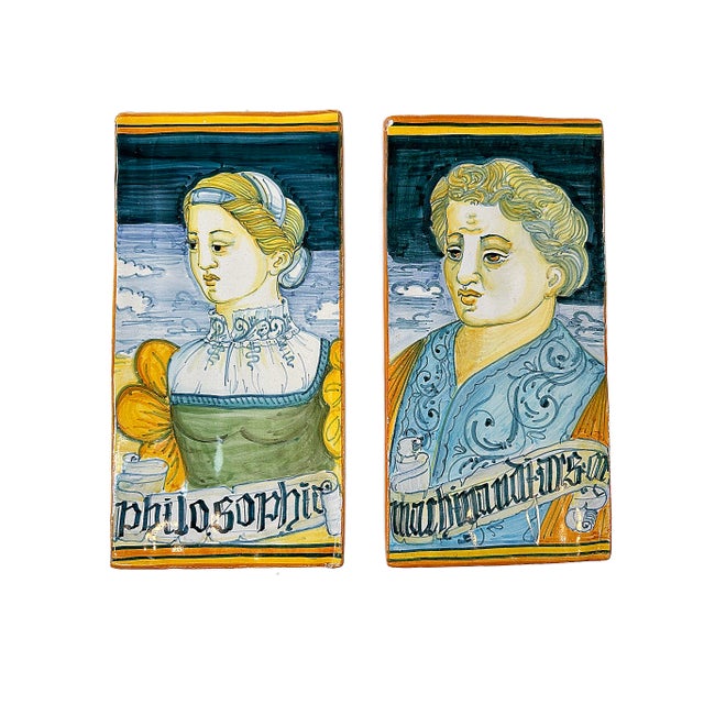 Mediterranean 20th Century Large Castelli Tin-Glazed Maiolica Portrait Tiles - a Pair For Sale - Image 3 of 6