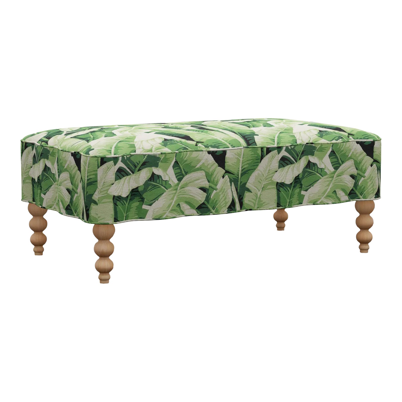 Mirasol Scalloped Ottoman, Palm Leaves Cotton Print Chairish