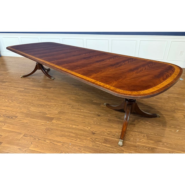 Traditional Traditional Multi-Banded Georgian Style Mahogany Dining Table by Leighton Hall - Showroom Sample For Sale - Image 3 of 16