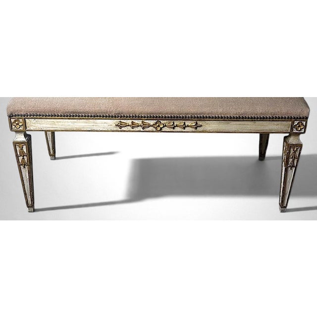 Antique White Early 20th Century French Louis XVI Style Lacquered Wood Settee With Needlepoint Upholstery For Sale - Image 8 of 18