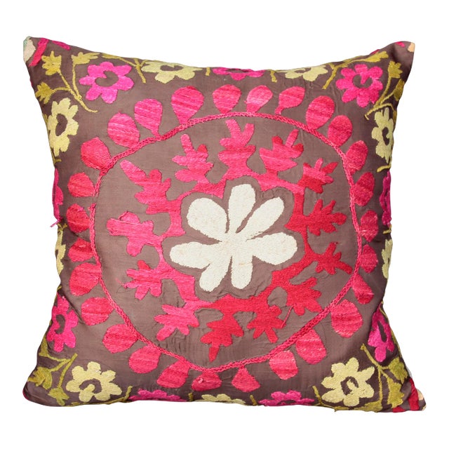 Contemporary Needle Work Suzani Pillow Cover For Sale