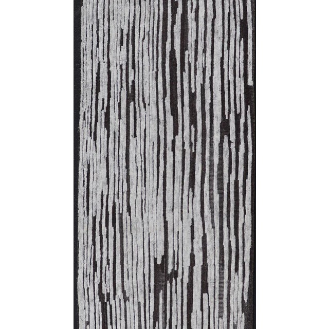 Charcoal Modern Runner With Vertical Striped Design in Charcoal and Soft Grey 3 X 13'5 For Sale - Image 8 of 11