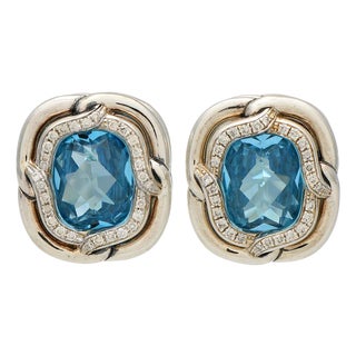 Sterling David Yurman Topaz & Diamond Earrings, 2 pieces For Sale