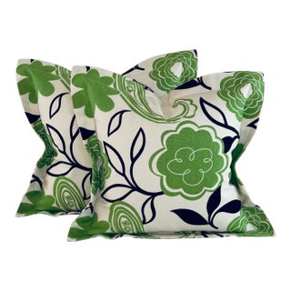 Premier Prints MM Designs Cream Black & Green Botanical Floral Leaf Leaves Paisley Pillow Covers- a Pair For Sale