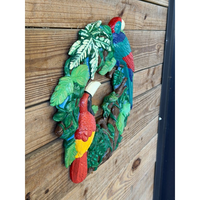 Vintage Tropical Parrot & Toucan Ceramic Wreath Wall Sculpture For Sale - Image 10 of 12