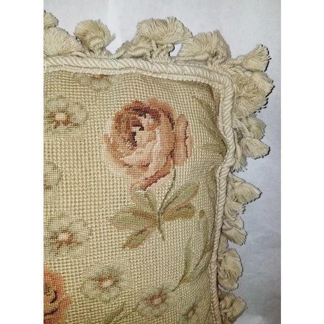 Textile Antique Petitpoint and Neeldpoint Fringed Throw Pillow For Sale - Image 7 of 8