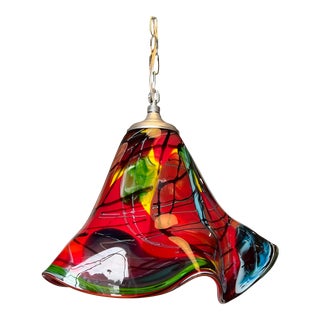 Multicolor Murano Style Art Glass Pendant Light For Sale