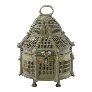 Antique Bronze Far East Covered Basket For Sale