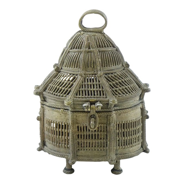 Antique Bronze Far East Covered Basket For Sale