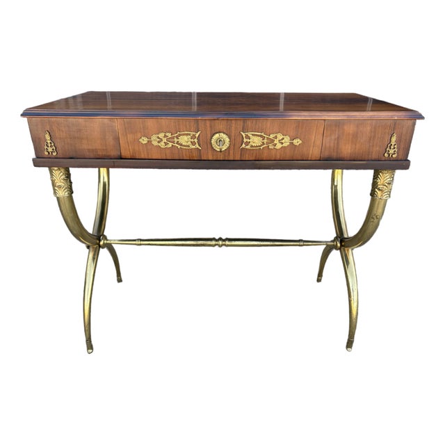 1950s French Restauration Style Desk on Brass Base For Sale