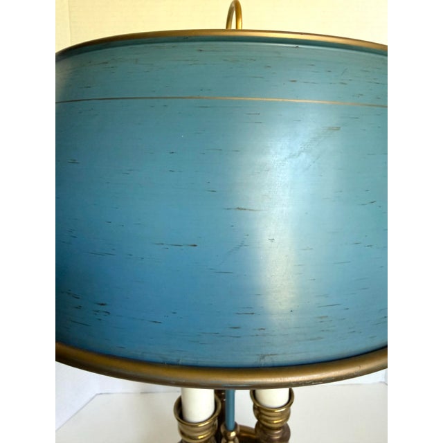 Blue Vintage French Empire Revival Blue Tole and Brass Bouillotte Lamp For Sale - Image 8 of 14