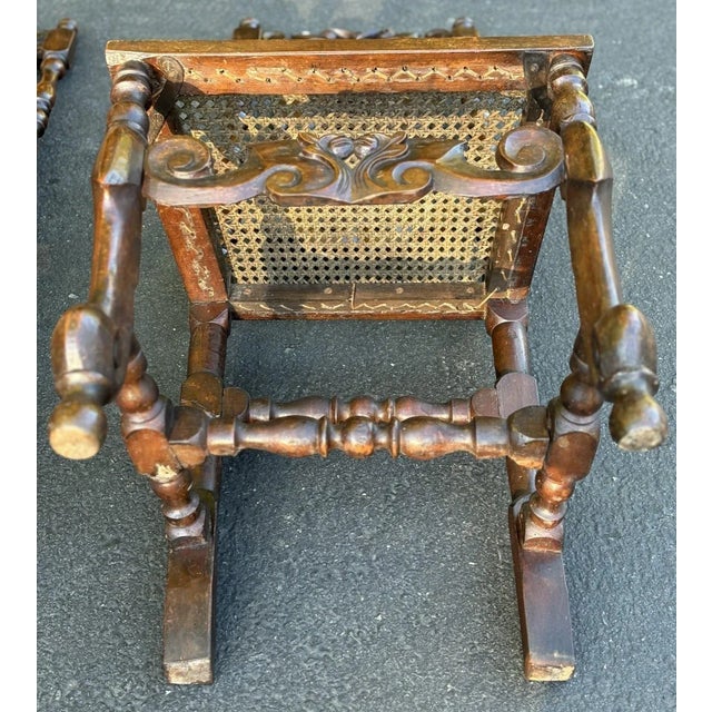 Matching Pair of 17th Century Charles II Caned Chairs For Sale - Image 9 of 12