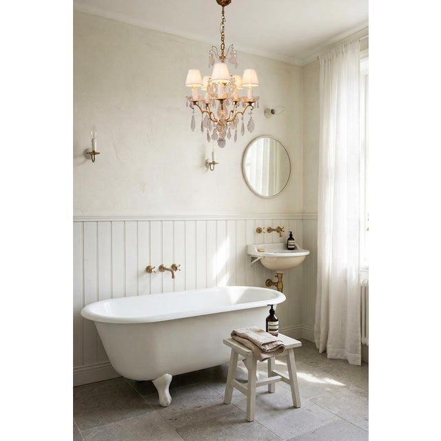 French Bronze Chandelier with Crystals, 1950s For Sale - Image 3 of 9
