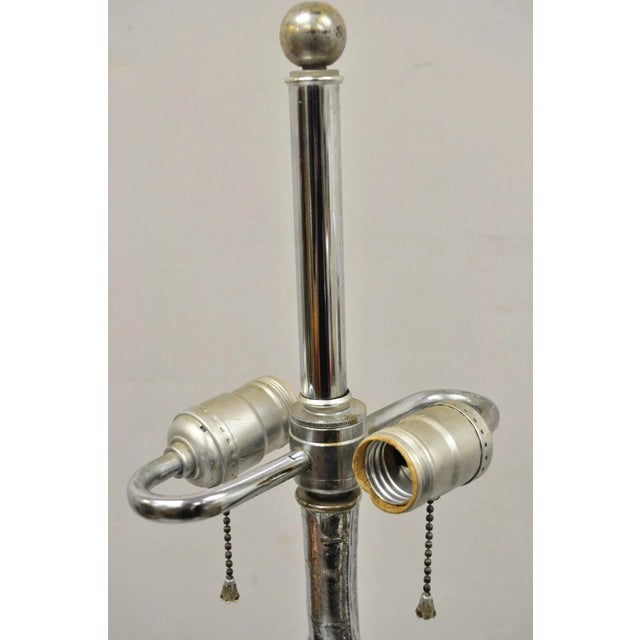 Mid 20th Century Vintage Hollywood Regency Faux Bois Bamboo Chrome Lotus Base Pole Floor Lamp For Sale - Image 5 of 10