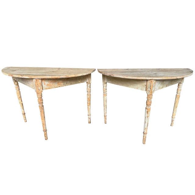 Gustavian (Swedish) Pair of 19th Century Swedish Demi Lune Console Tables For Sale - Image 3 of 11