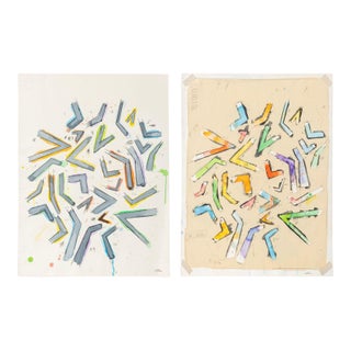 Elfi Schuselka Geometric Compositions Mix Media, 2 For Sale