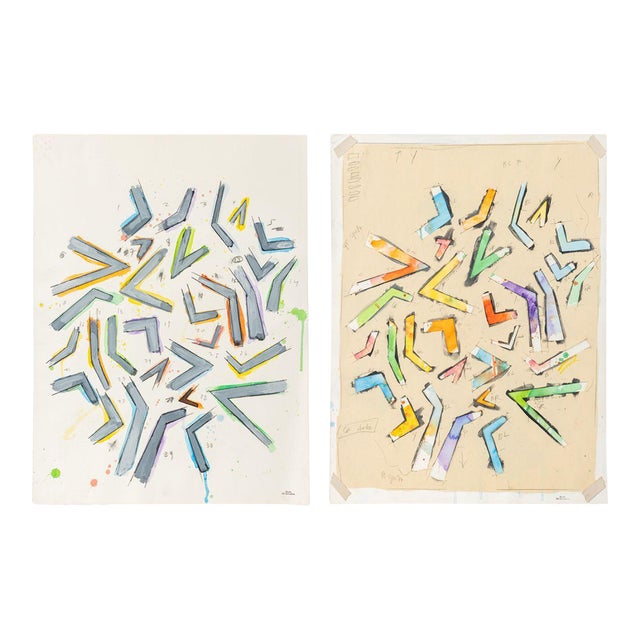 Elfi Schuselka Geometric Compositions Mix Media, 2 For Sale