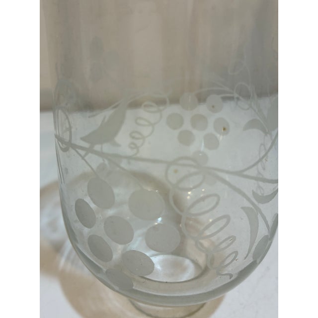 A charming matching set of six vintage clear glass hurricane shades decorated with frosted grape clusters, leaves and...