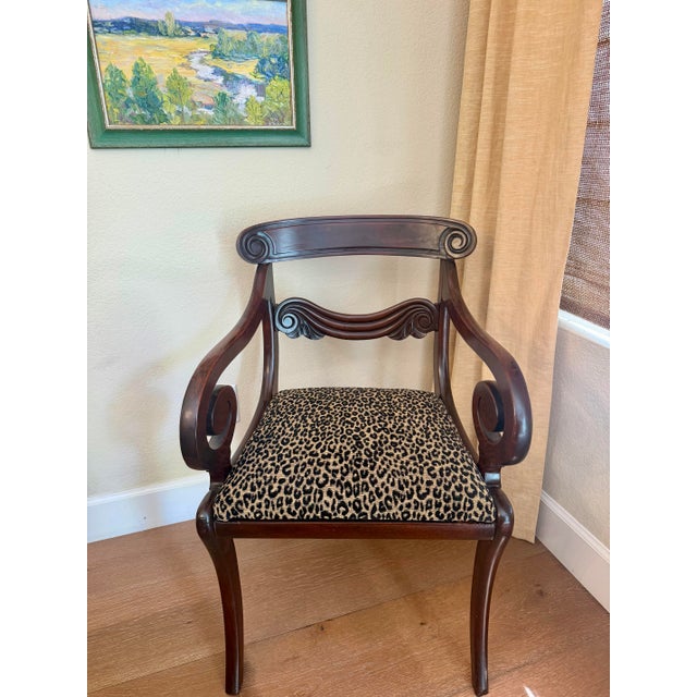 Neoclassical Early 20th Century Neoclassical Style Mahogany Armchair With Leopard Velvet Seat For Sale - Image 3 of 8