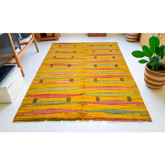 Contemporary Vintage Turkish Rug – Zeki Muren Art Deco Abstract Wool Carpet, Mid-Century Collector Masterpiece 7′1″ × 10′1″ For Sale - Image 3 of 15