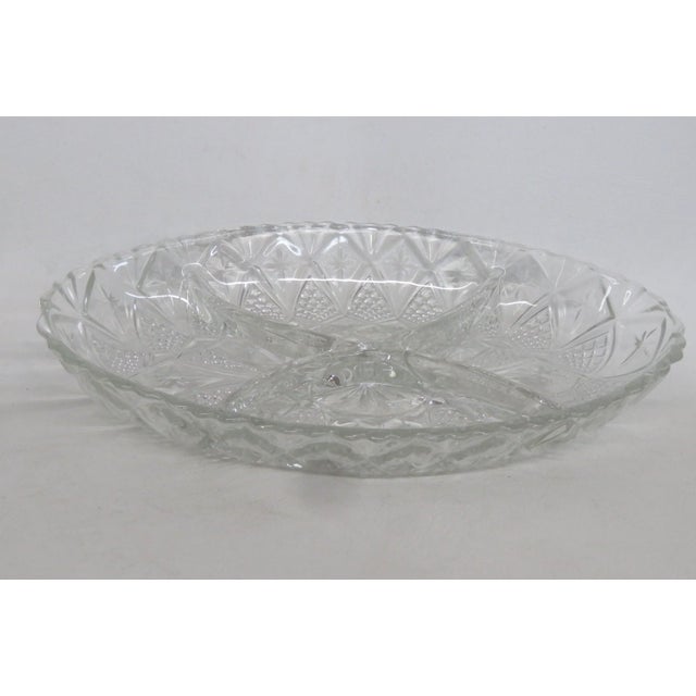 Metal 1960s Mayell Queen Anne Divided Glass Dish on Footed Silver Plated Handled Stand For Sale - Image 7 of 15