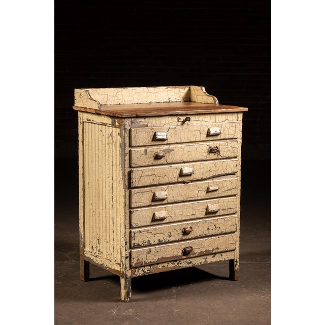 Early 20th Century Chippy Painted Industrial Cabinet For Sale - Image 4 of 14