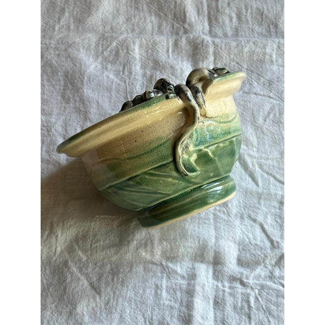 English Handmade Green and Ivory Pottery Bowl For Sale - Image 3 of 8