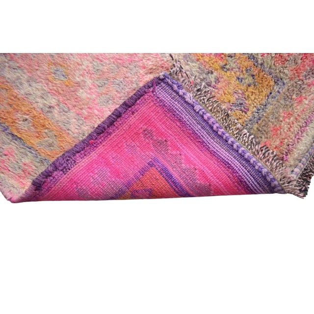 Hand-Knotted Turkish Kurdish Rug Pink Runner. High Pile Tribal Short Runner 2′8″ × 10′2″ For Sale - Image 11 of 12
