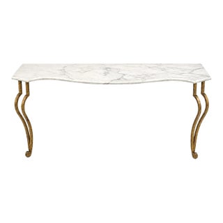 Gilt Iron Console Table With Serpentine Marble Top For Sale