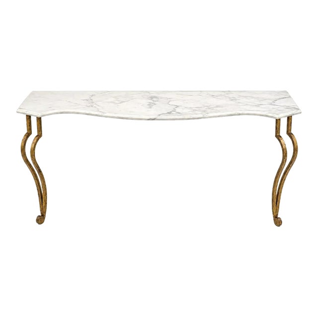 Gilt Iron Console Table With Serpentine Marble Top For Sale