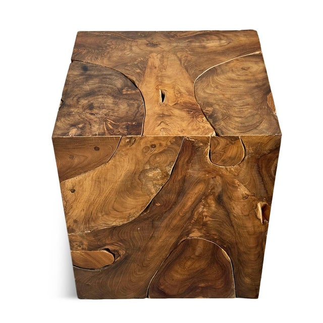 2020s Organic Modern Natural Teak Root Block Side Table For Sale - Image 5 of 9