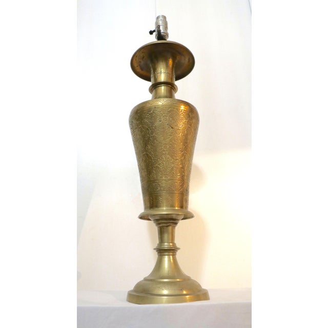 Contemporary 1920s Brass Etched Table Lamp With Fluted Shade For Sale - Image 3 of 13
