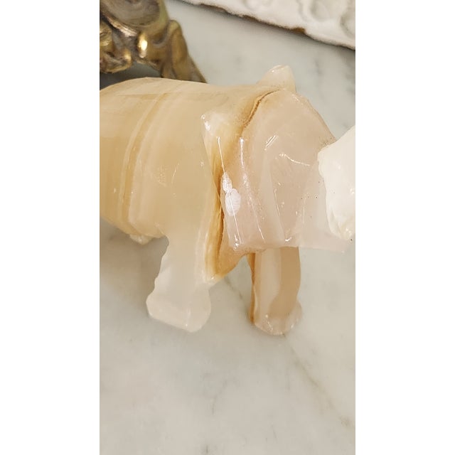 Pair of Vintage Hand-Carved Honey Onyx Elephant Figurines For Sale - Image 14 of 16