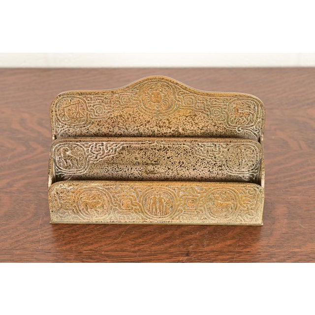 Tiffany Studios Tiffany Studios New York Zodiac Pattern Bronze Doré Letter Rack For Sale - Image 4 of 12
