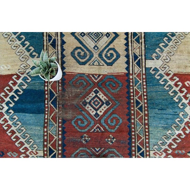 1890s Borchelu Bordjalou Rug Abrush Hand-Knotted Kazak Medallions Blue Wool Pile Rug - 4’11” X 7’4” For Sale - Image 4 of 10