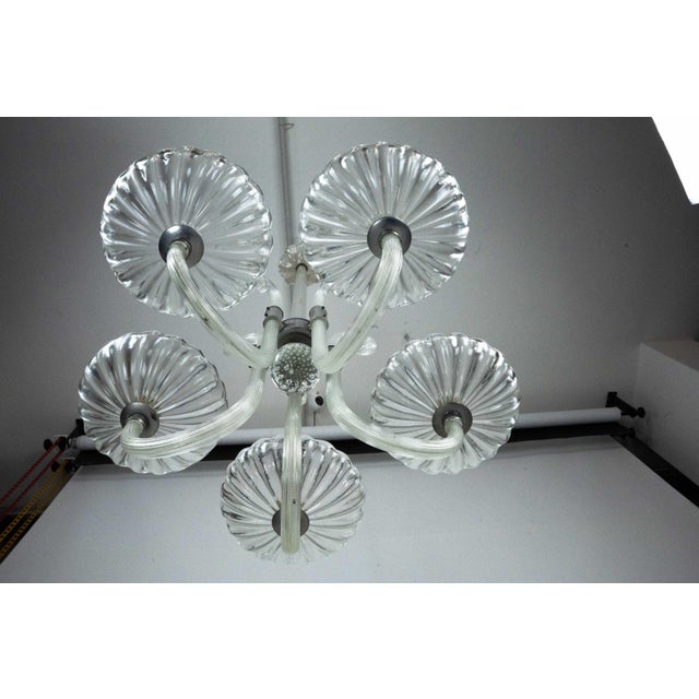 Art Deco Italian Murano Glass Five-Arm Chandelier from Seguso, 1940s For Sale - Image 15 of 16
