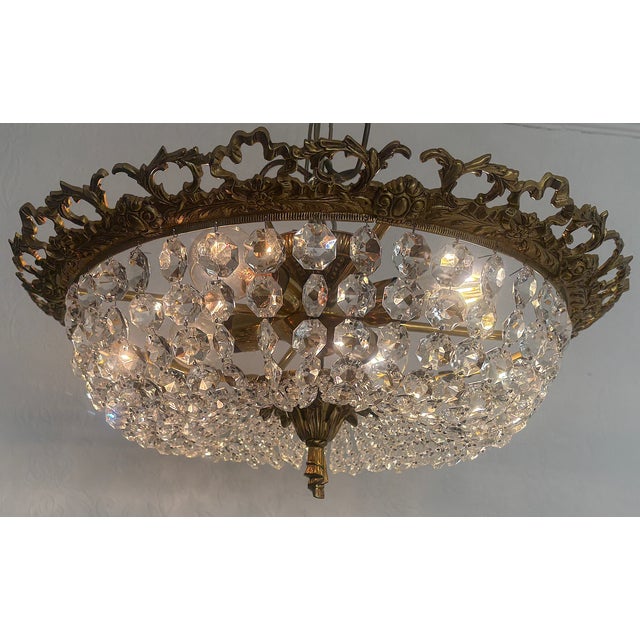 Vintage Spanish Brass and Crystal Ceiling Lamp, 1950s For Sale - Image 11 of 14