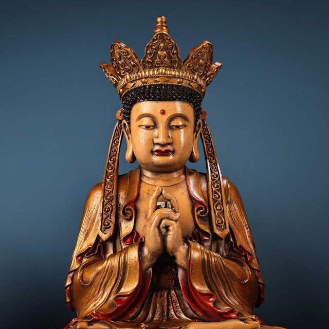 Metal Late 20th Century Set of 3 Gilt Bronze Seated Bodhisattva Figures on Lotus Bases For Sale - Image 7 of 10
