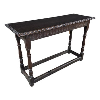 Late 19th Century Oak Jacobean Revival Lamp/Sofa Table With Carved Apron and Turned Legs For Sale