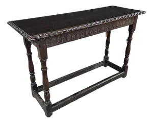 Late 19th Century Oak Jacobean Revival Lamp/Sofa Table With Carved Apron and Turned Legs