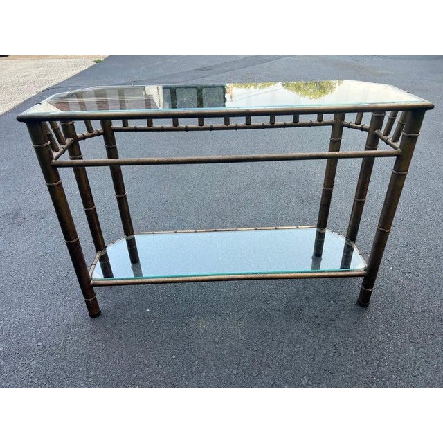 Faux Bamboo Bronze Metal and Glass Sofa Table For Sale - Image 12 of 18