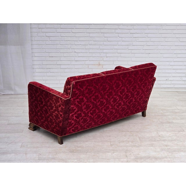 Danish Three-Seater Sofa in Furniture Velour and Oak Wood, 1950s For Sale - Image 16 of 18