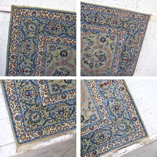 Handmade Persian Wool Tabriz Style Large Rug Light Teal Green Ground 12’3”x 8’9.5” For Sale - Image 9 of 13