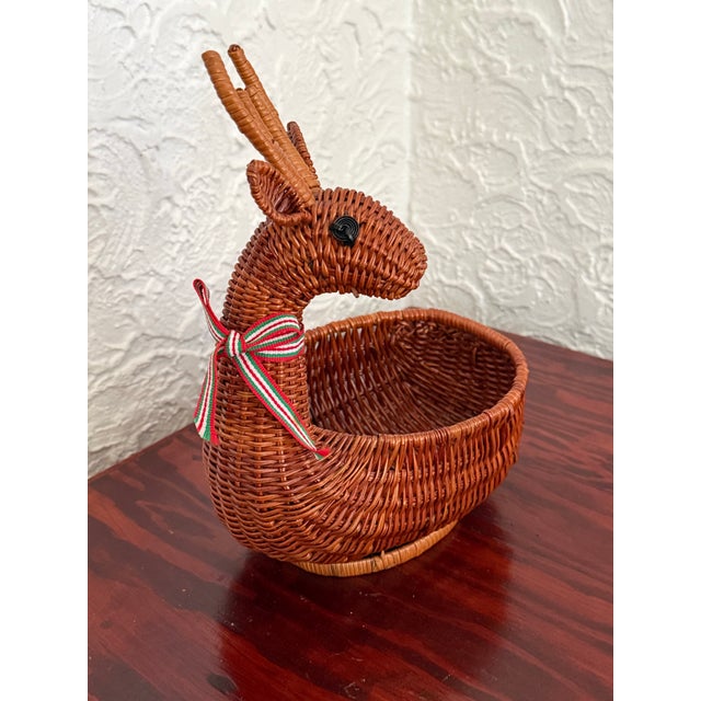 Farmhouse Vintage Wicker Reindeer Basket Christmas Holiday Decor For Sale - Image 3 of 9