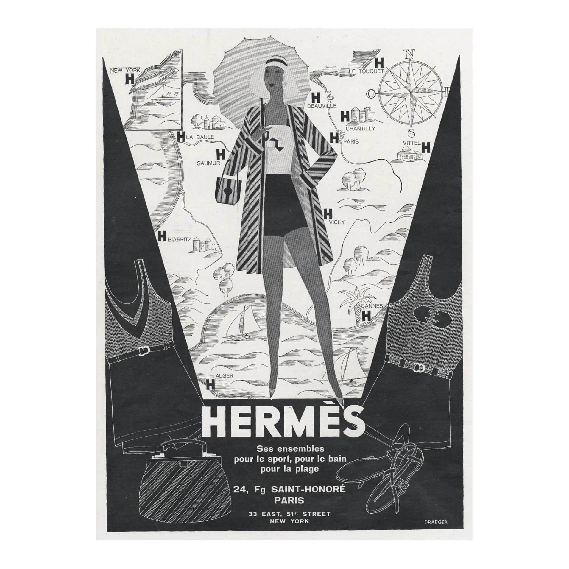 1930 French Hermès Advertisement Print-Beachwear, | Chairish