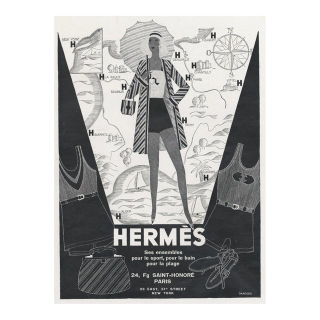 フランス雑誌L'ILLUSTRATION広告 1936年発行 HERMES 1930 French Hermès Advertisement Print-Beachwear, | Chairish