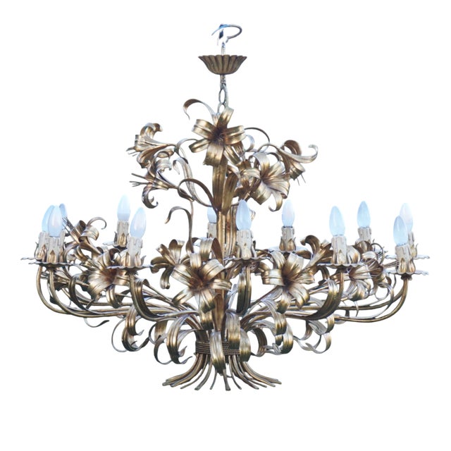 Large Hollywood Regency Calla Lily Chandelier with 12 Lights attributed to Hans Kögl, 1970s For Sale